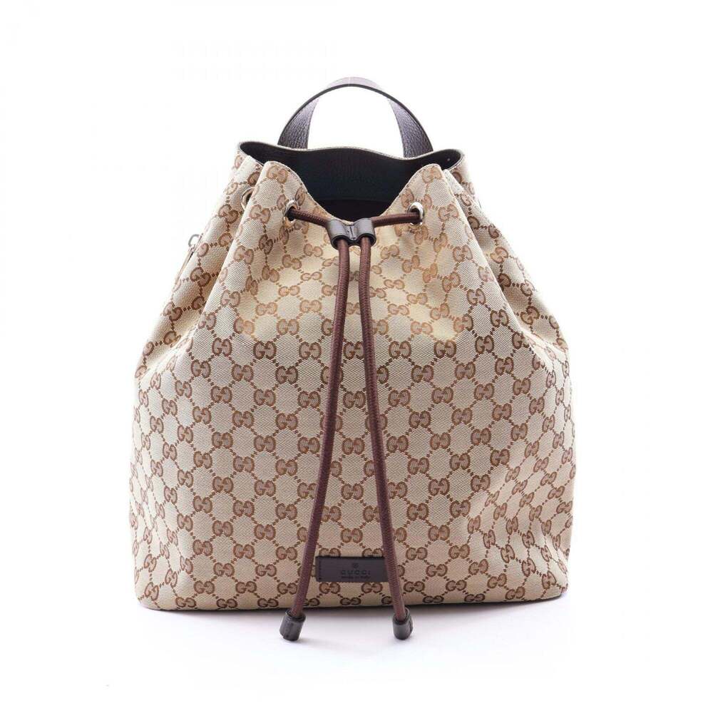 Gucci GG Canvas Backpack/Handbag, and Leather, Women's, Beige/Brown, 449175